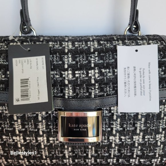 KATE SPADE Katy Tweed Medium Top Handle & Crossbody Bag- Black Multi⭐ - Picture 16 of 16